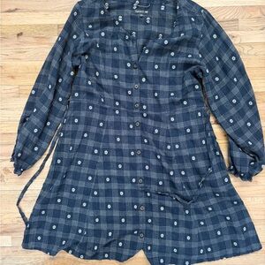 Toad & Co Navy Plaid Button-Front Dress- medium